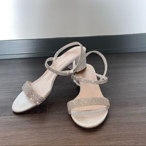 David’s Bridal Crystal-Encrusted Stretch Strap Low-Heel Sandals